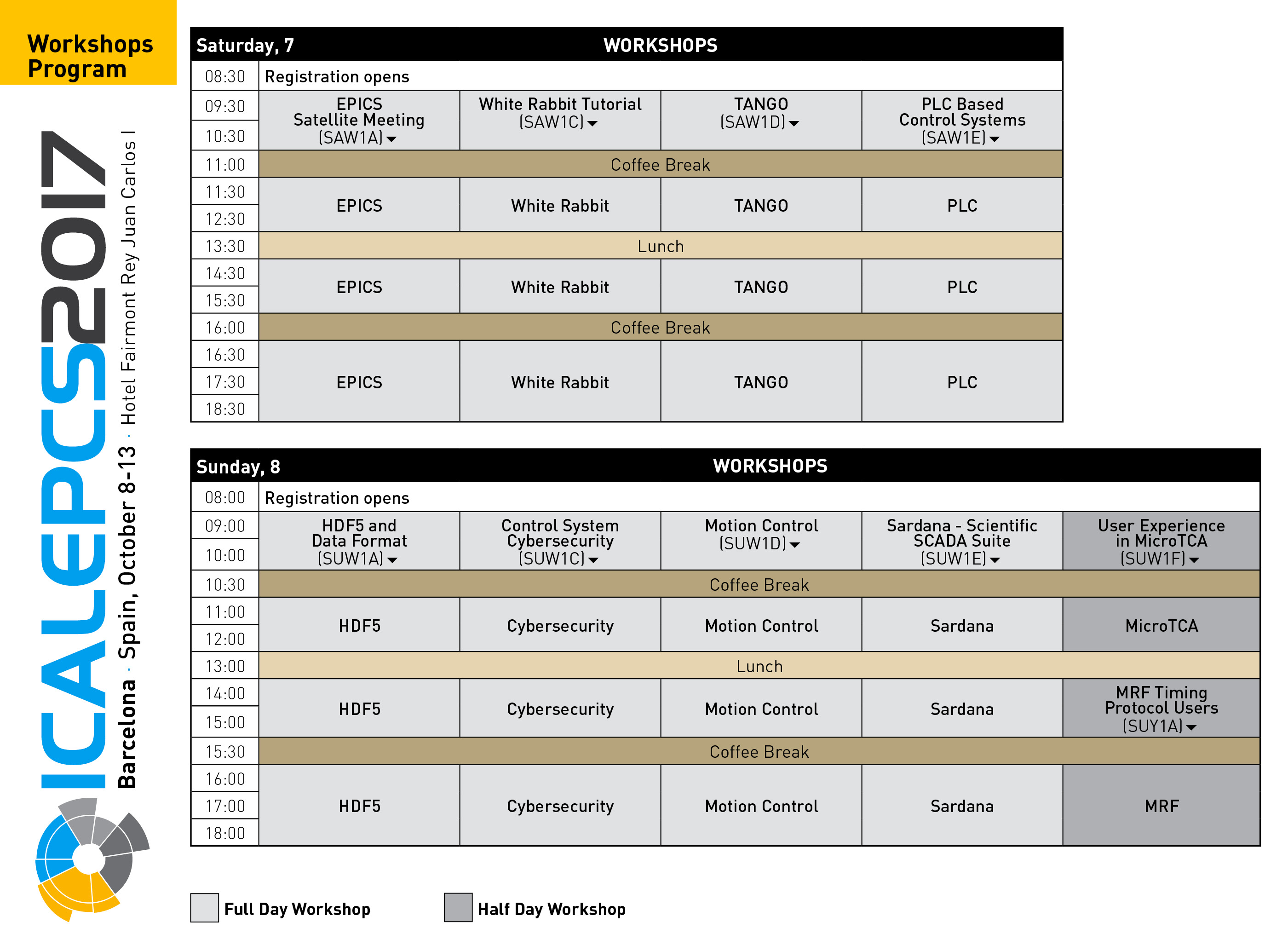 ICALEPCS Workshops Program at a glance